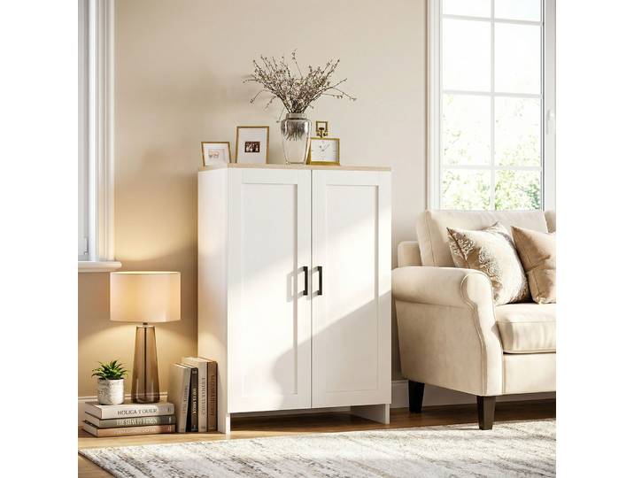 HOMCOM Buffet Cuisine Blanc 60x30x90cm avec Placard et Étagères