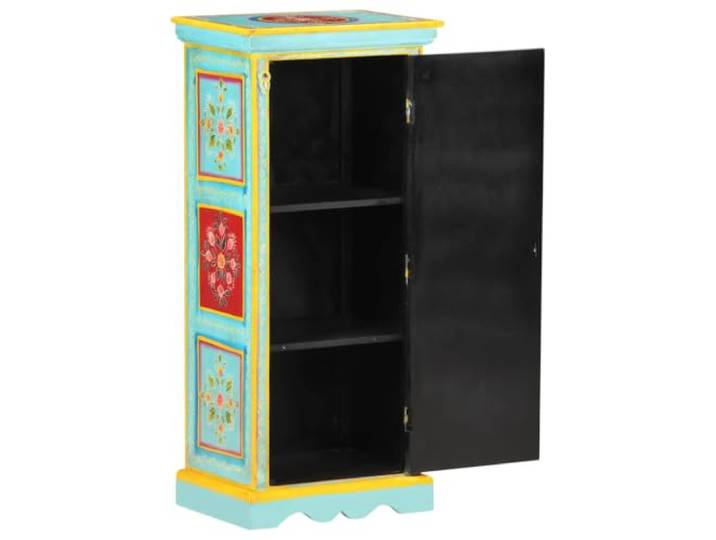 Handbemalt Highboard 40x30x90 cm aus Massivem Mangoholz mit 3 Regalböden Einzigartige Farbgebung, tropisches Hartholz, vielseitig nutzbar, kunstvolle Deko, robuste Verarbeitung