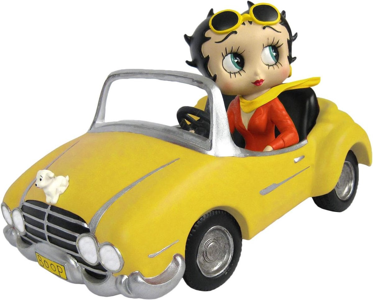 Handgeschilderd verzamelbeeldje auto in geel, decoratief figuur voor op tafel, lengte: 30 cm