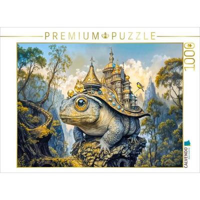 CALVENDO Puzzle Steampunk Erdkröte mit Schloss in mystischer Berglandschaft | 1000 Teile Lege-Größe 64x48cm Foto-Puzzle für glückliche Stunden
