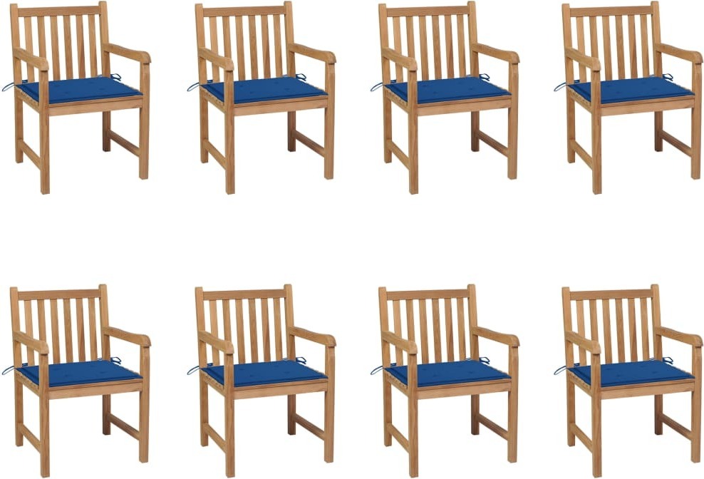 Gartenstühle 8 Stk. mit Königsblauen Kissen Teak Massivholz