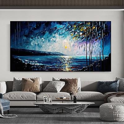 Handgefertigtes Spatelmesser-Ölgemälde, handgemalt, horizontale abstrakte Landschaft, zeitgenössische Malerei, Wanddekoration, modernes Kunstwerk, gerollte Leinwand (kein Rahmen)