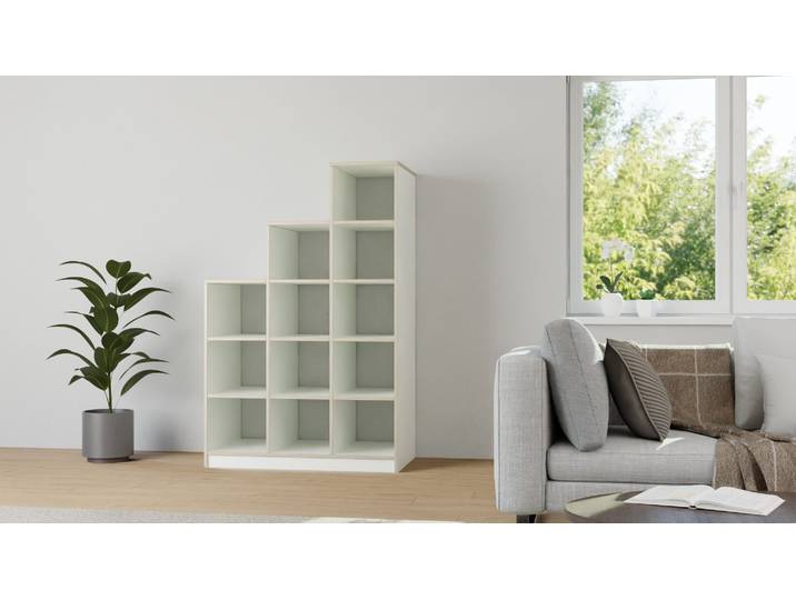 60 cm tiefes Stufenregal nach Maß Premium Dekore Weiß Multiplex Kante