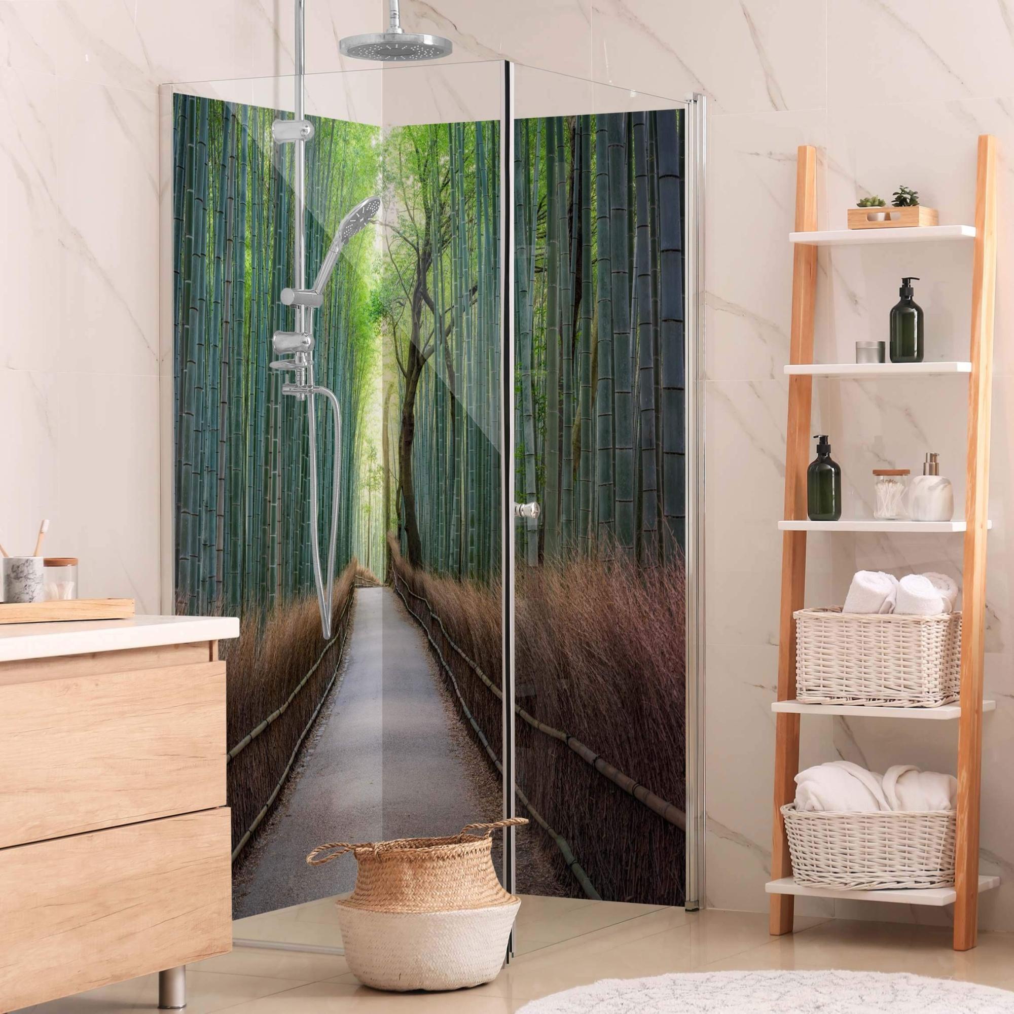 Duschrückwand Natur selbstklebend - 0.61 mm Wandpaneel wasserfest Japan grün Motiv Badrückwand fugenlos Premium matt 90x210 cm