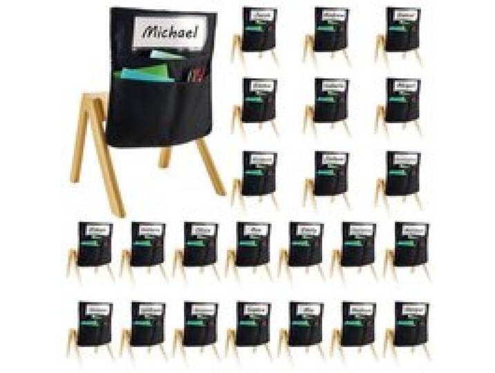 VEVOR Klassenzimmerstuhltasche, 24er-Pack, 36x38 cm, Rückenlehnentasche mit Namensschild, Stuhlrücken-Organizer für Kinder im Klassenzimmer, Kindergarten, in der Schule & zu Hause, Schwarz