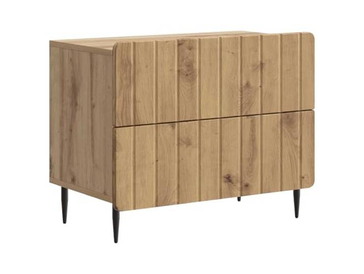 KUTYWEXFM Nachttisch Artisan-Eiche 62x34,5x49,5 cm mit 2 Schubladen Kompakte Nachtkommode fürs Schlafzimmer: Gestreifte Front, 2 Schubladen und schlanke Metallbeine für modernes Wohnen.