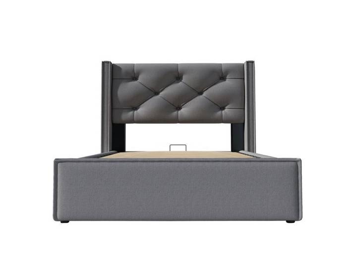 HOMVRA Lit Coffre Simple 90x200 cm Lit Complet avec Sommier à Lattes et Matelas Coton Gris