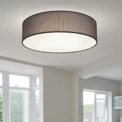 Deckenleuchte Stoff anthrazit Lampe Wohnzimmer Beleuchtung Deckenleuchte Schlafzimmer Modern, Textil anthrazit weiß, rund, 3x E27, DxH 40x10 cm