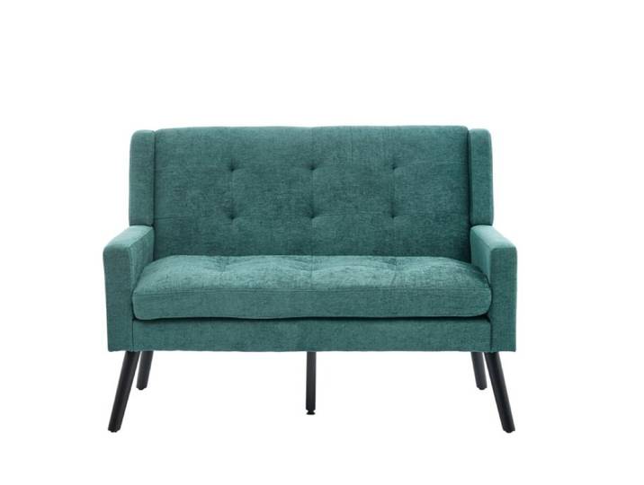 Banquette 2 places - tissu aspect lin - vert retro - dossier capitonne