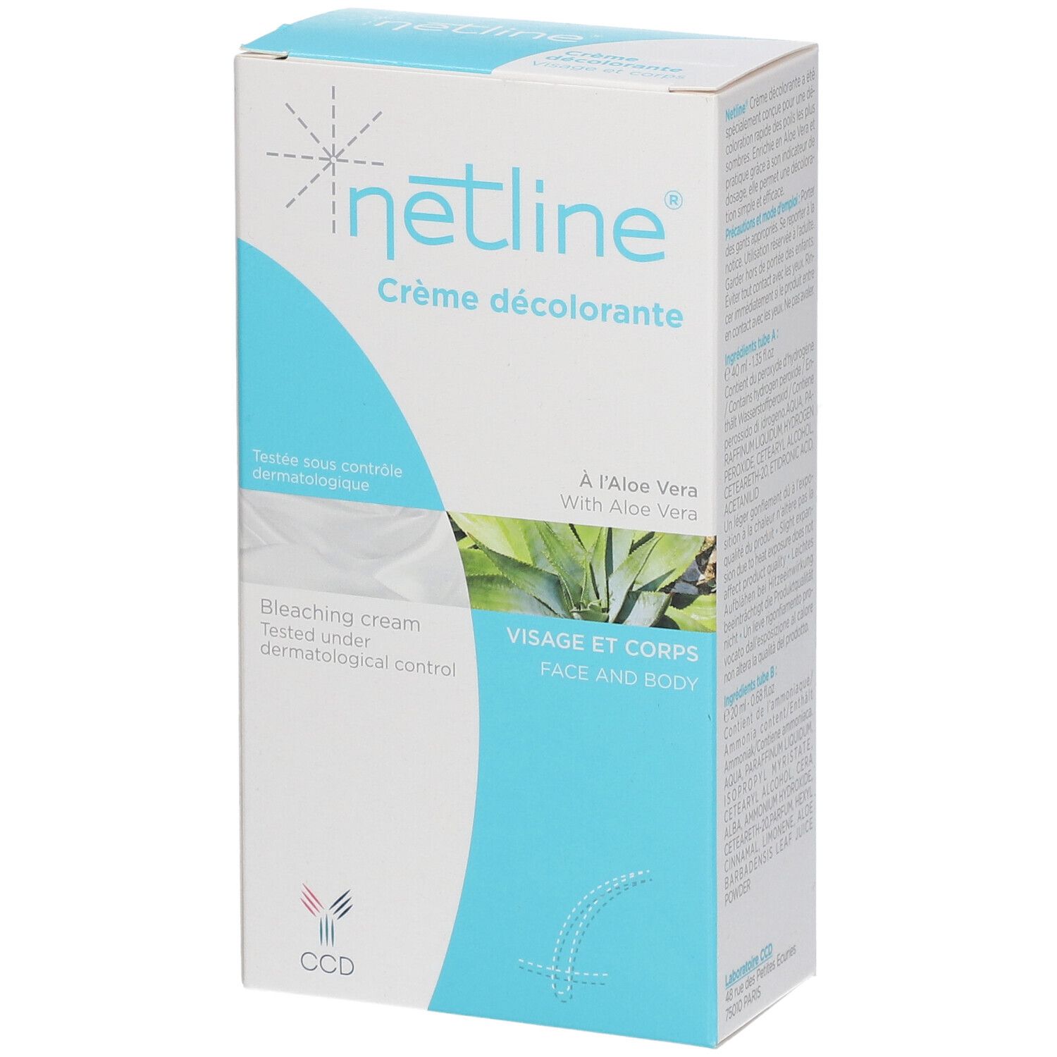 Netline Crème Décolorante Visage ET Corps - décolorante à l'aloe vera. kit 60 ml Creme