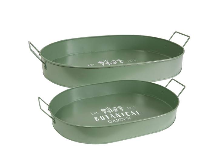 Serviertablett im 2er Set aus Metall, Retro, Grün / Weiss, 39 x 24 x 7 cm