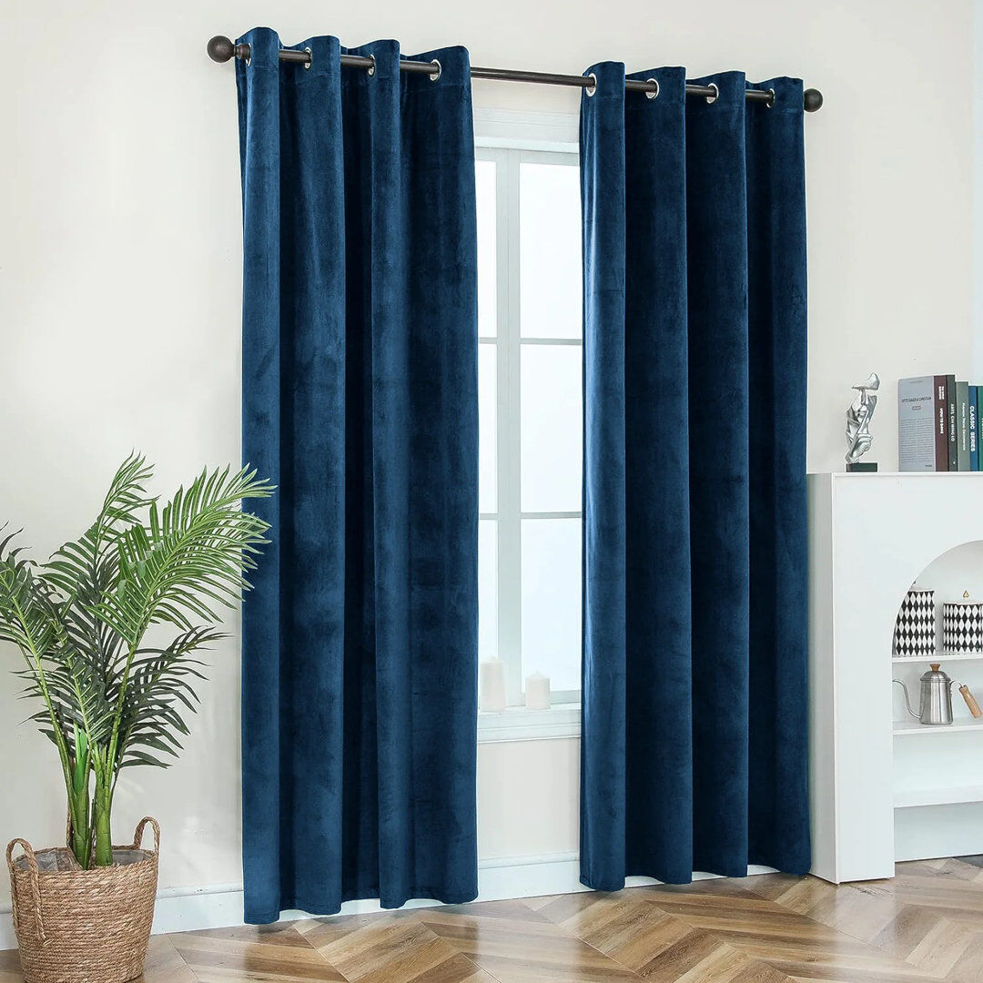 Fairmont Park Crushed Velvet Eyelet Ready Made Thermal Drape & Curtain Blue 228cm Width x 228cm Drop