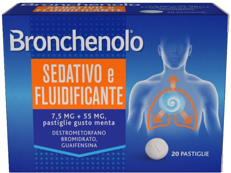 Perrigo Bronchenolo Sedativo e Fluidificante 7,5 mg + 55 mg 20 pastiglie gusto menta