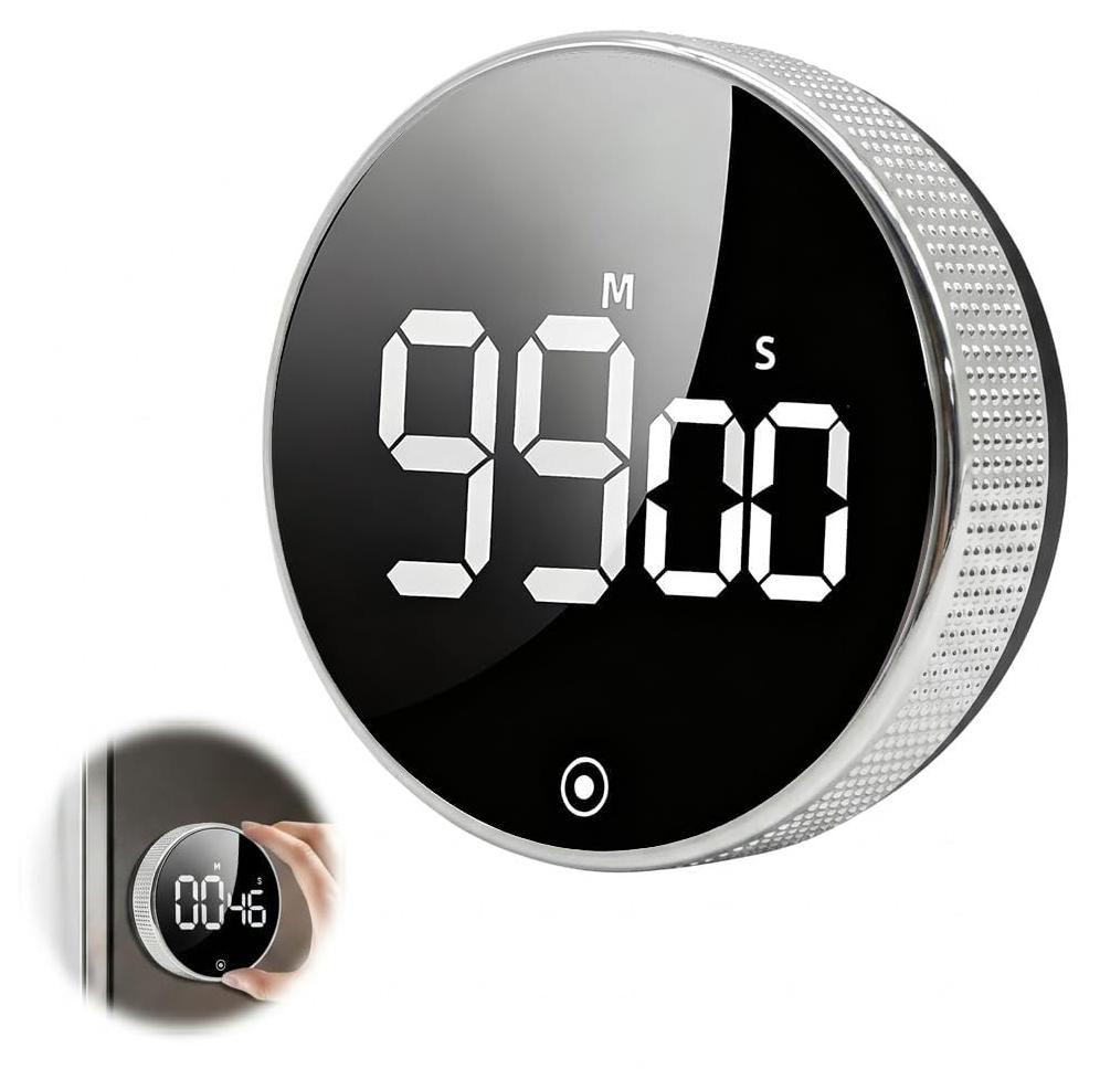 Dripio Digitale Timer met LED-display en Magnetische Bevestiging, Zilverkleurig