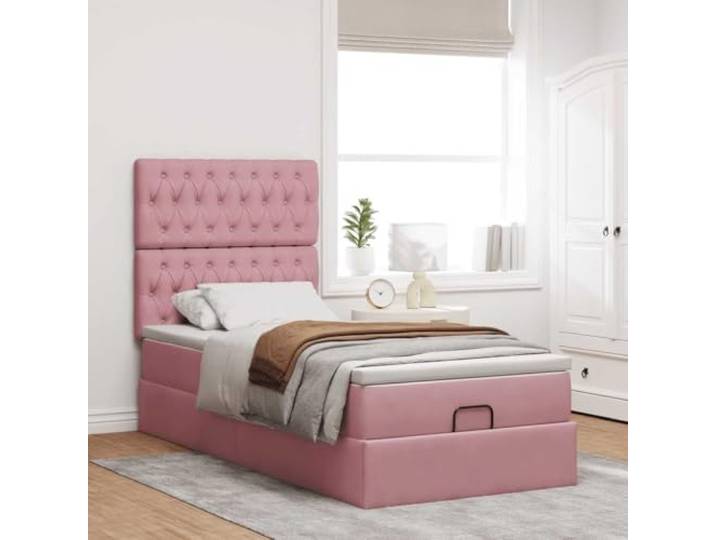 KTHLBRH Bettgestell, Pouf mit Matratzen, Rosa, 80 x 200 cm, Samt Hydraulischer Aufzug, Behälterfach, Taschenfederkernmatratze, inklusive Matratzenbezug