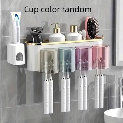 Inspired Finds FreshWall Multifunctional Toothbrush Holder With Toothpaste Dispenser And Mug Organizer four With Squeezer