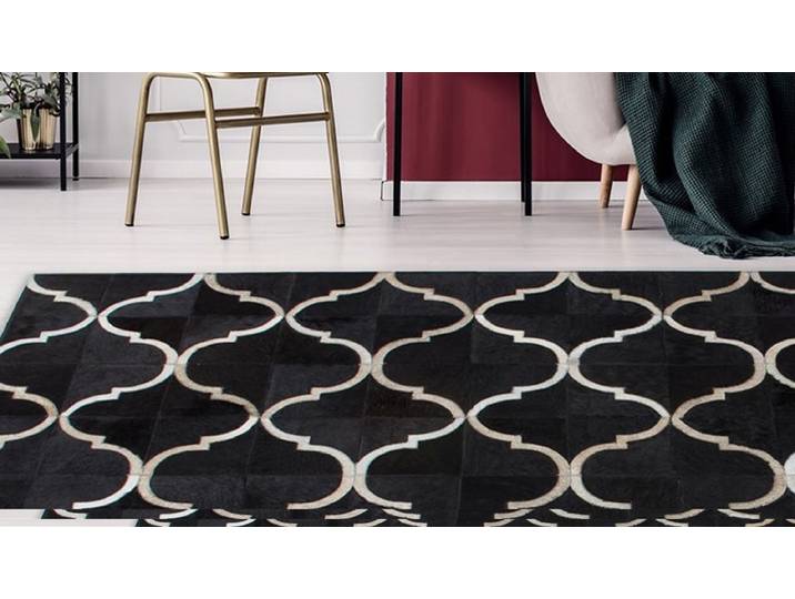 Fellteppich KAYOOM Lavish 310 Lederteppich Gr. 2, schwarz, B:80cm H:8mm L:150cm, Leder, Teppiche, Fellteppich, Patchwork-echtes Leder-Fell, Wohnzimmer
