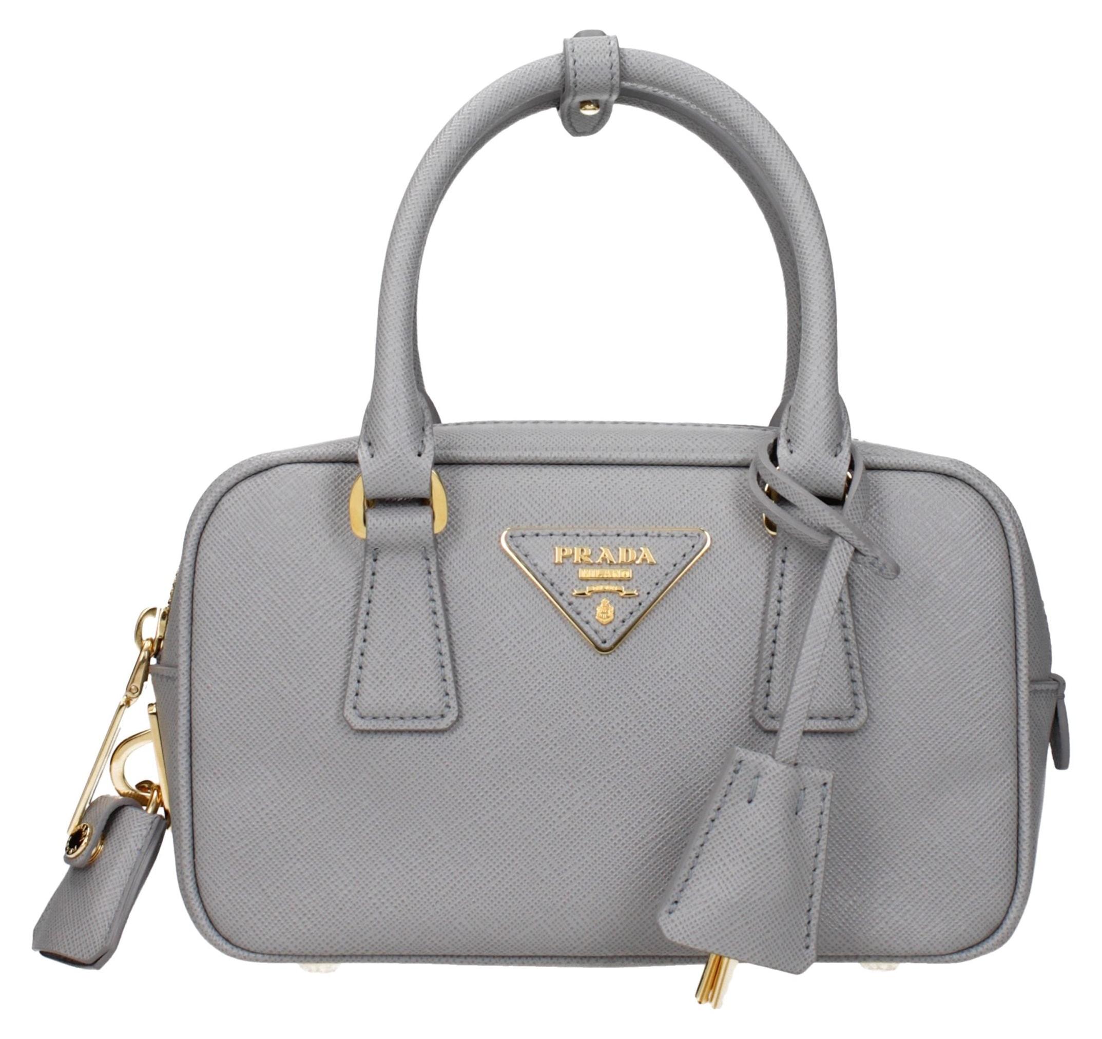 Prada Mini-Handtasche Saffiano Wolkengrau Doppelhenkel