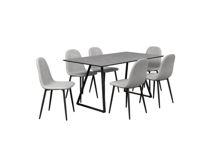 Tischgruppe Vols Giga 7-teilig Dekor grau/Webstoff grau