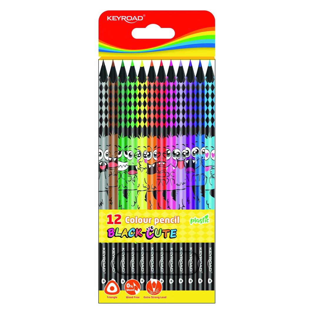 Keyroad Black-cute bleistifte, dreieckig, tiermuster, 12 farben (12x) (45650364)