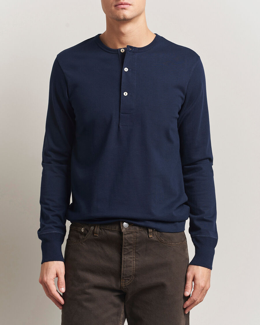 Merz b. Schwanen Classic Fit Sturdy Organic Cotton Henley Ink Blue men M Blå
