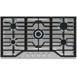 Klarstein Turbocast Gaskochfeld | 304er Edelstahl | 5 Brenner | Profi-Gusseisenhalter | Wok-Brenner Silber
