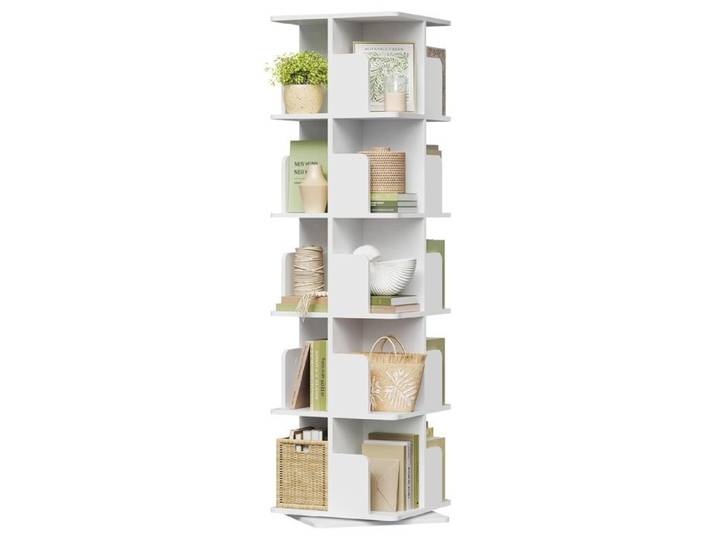 Bibliothèque tournante - Blanc- EUGAD - 5 niveaux - 40 x 40 x 155 cm - Rotation à 360° - 20 compartiments