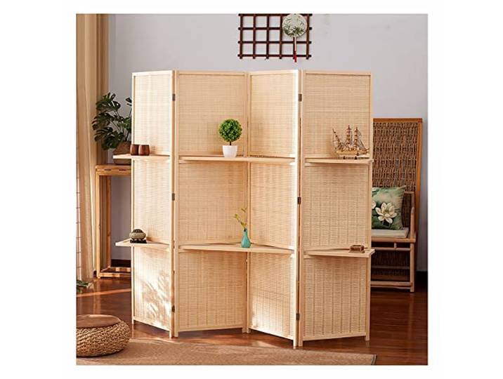 Raumteiler Trennwand, Paravent Raumtrenner 4 Panels Raumteiler mit Ablagefächern, Portable abnehmbare Privatsphäre Bildschirm Raumtrennung Trennwand for Haus / Büro / Studio, Natur Farbe ( Color : 40c