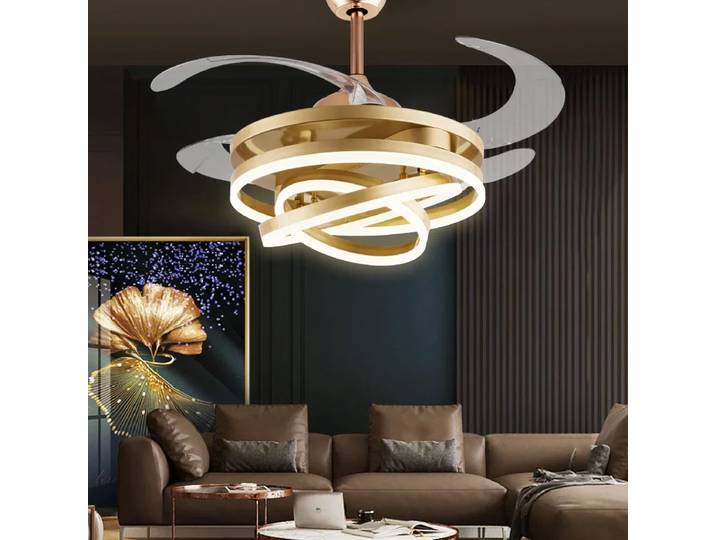 2025 nordique minimaliste LED ventilateur de plafond lumière 42 pouces lames rétractables télécommande chambre lampes pour chambre plafond pendentif