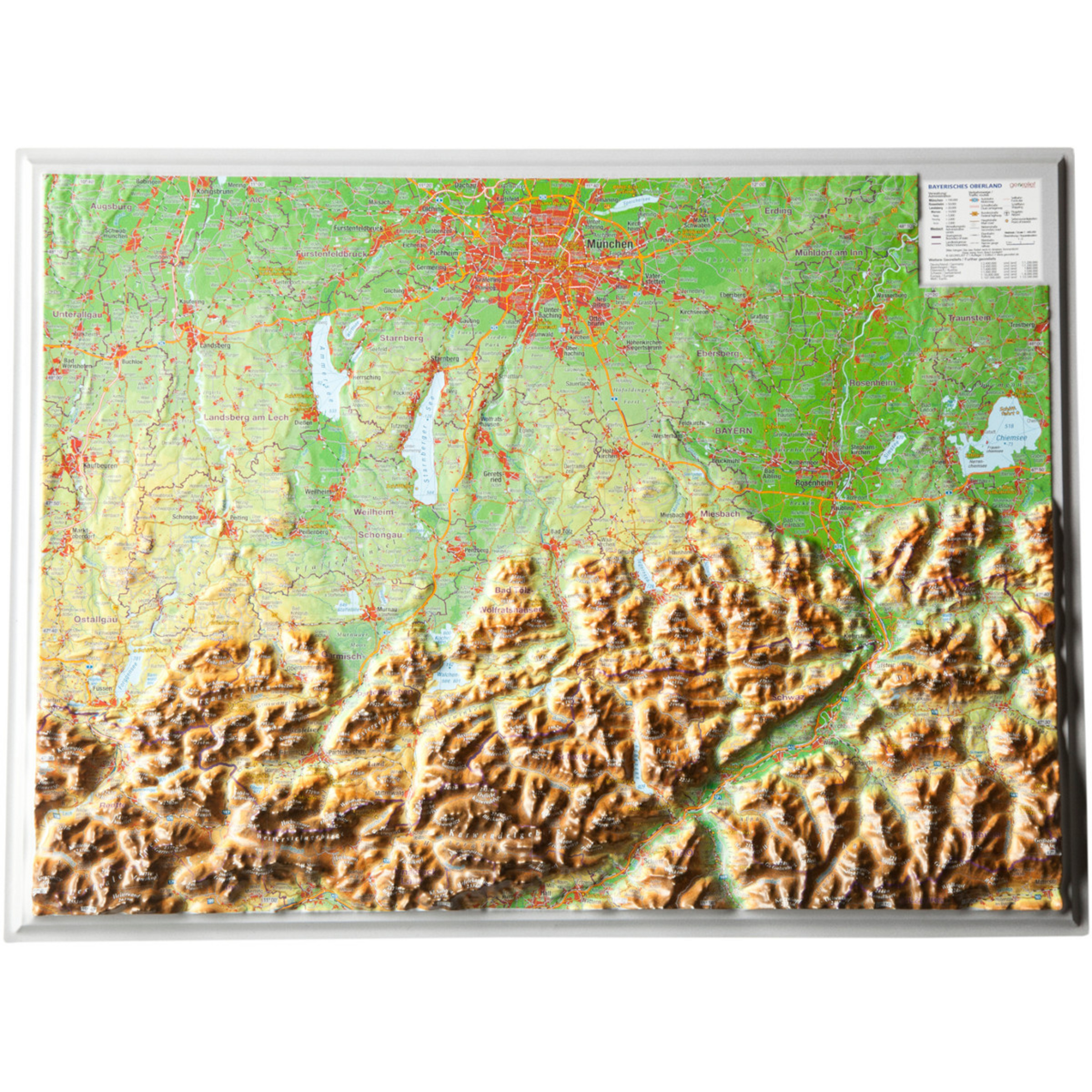 Georelief 3D Reliefkarte Bayerisches Oberland Topografische Karten ohne Rahmen