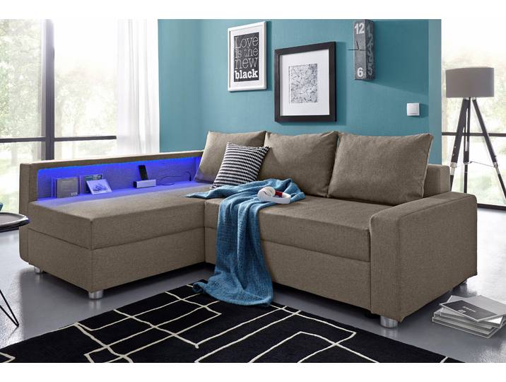 COLLECTION AB Relax L-Form, B: 223 cm Schlaffunktion, Bettkasten, Regal & 1 Zierkissen, optional Licht