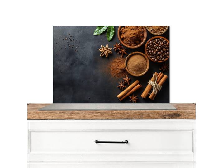 MuchoWow Spritzschutz Küche Zimt - Beton - Kaffee - Zimtstangen - Gewürze 60x40 cm, Mokka, Metall, Rechteckig, 60x0.3x40 cm, rostfrei, Küchenzubehör, Küchenhelfer, Küchenutensilien