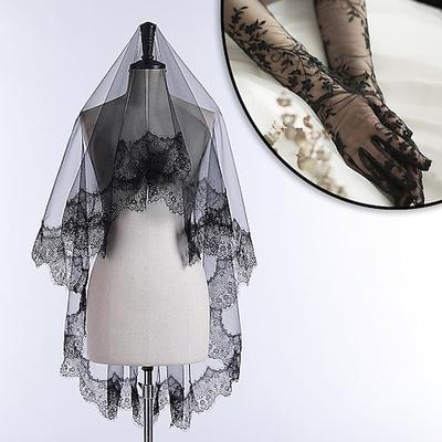 Punk Gothic Handschuhe Schleier Kostüm Damen Halloween Karneval Party-Abendmode Erwachsene Handschuhe Stirnband