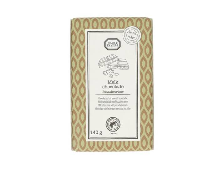 Chocoladetablet, melk en pistachecrème, 140 gram