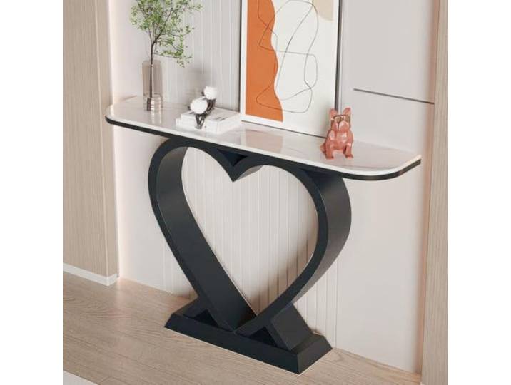ZSCNYHMT Konsolentisch, Sintersteinplatte mit abgerundeten Ecken Modernes Design mit herzförmigen Stützen für Dekoration und tägliche Organisation(C,80cm/31.5in)