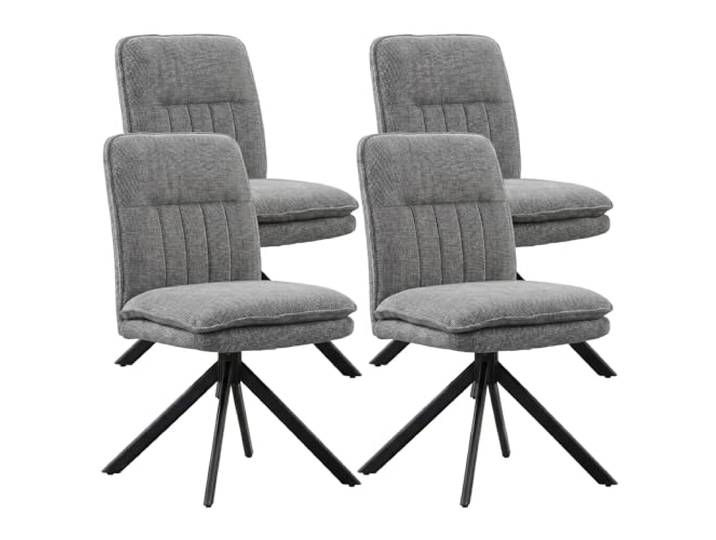 FurniSoar 4er Set 360° Drehbar Esszimmerstühle Grau, Ohne Armlehnen, Doppelte Polsterung & Bogen-Rückenlehne, Moderne Chenille-Stühle mit 360° Drehung & justierbaren Füßen, Robuste Basis