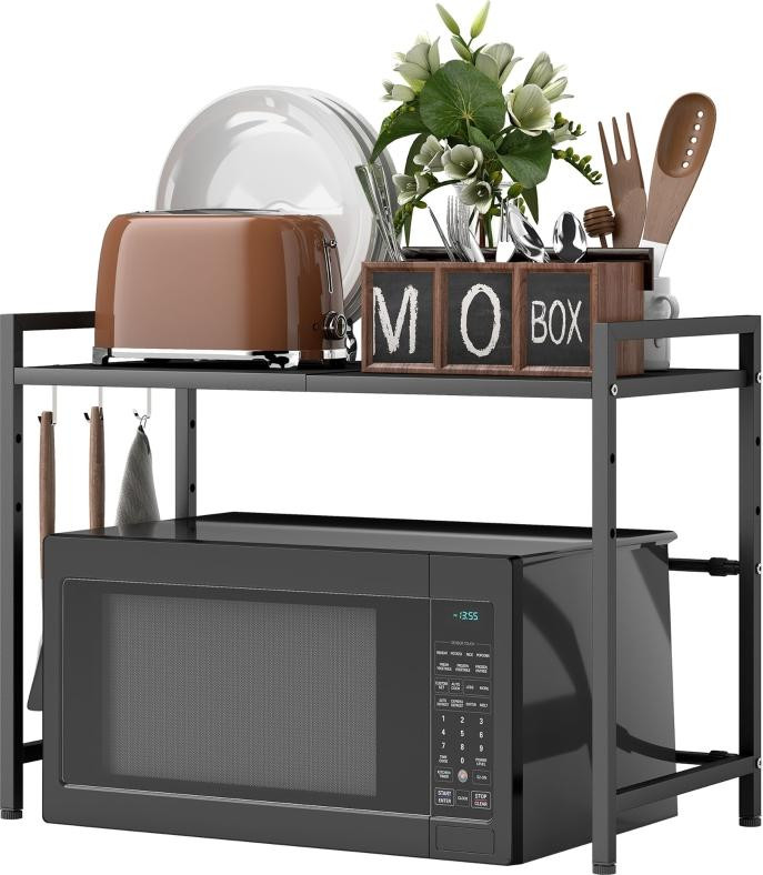 Moonbite Uittrekbaar Microgolfovenrek met 3 Haken, Zwart Metaal, Breedte: 39,5-64 cm