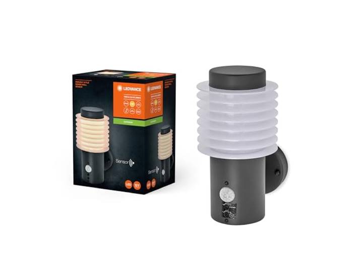 LEDVANCE ENDURA STYLE RONDO WALL Außenleuchte, 9,5W, 700lm, Wandleuchte, dunkelgrau, Bewegungsmelder, Tageslichtsensor, IP44 Schutzklasse, 3.000K Farbtemperatur, warmweiße Lichtfarbe