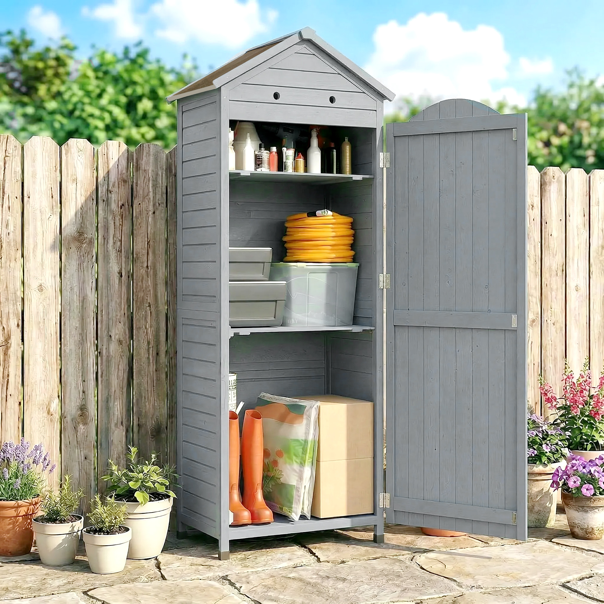 Outsunny Armadio giardino in legno con ripiani regolabili e tetto zincato   Aosom Italy