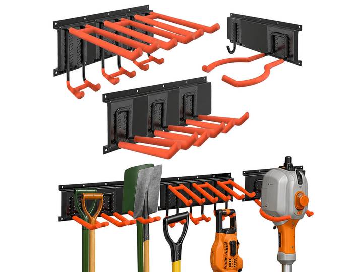 Relaxdays Wandhaken Schwarz Orange 8-tlg.-Set Stahl, Mehrfarbig, Metall, Kunststoff, 122.5x10x26 cm, Gartenzubehör, Geräteschuppen