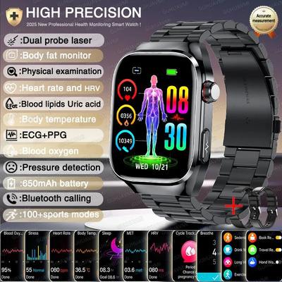 2026 AI Health Smart Watch AMOLED Bluetooth Call Fitness Tracker With ECG & Wellness Monitoring black Steel 2a scientific Diagnosis