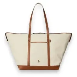 Polo Ralph Lauren für Damen. 428973072001 Große Shopper-Tasche aus beigem, braunem Canvas (OSFA), Lässig, Baumwolle