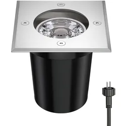ledscom.de Bodeneinbaustrahler REJA für außen Edelstahl eckig IP67 inkl. GU5.3 LED (weiß, 5,38W, 524lm, 30°)