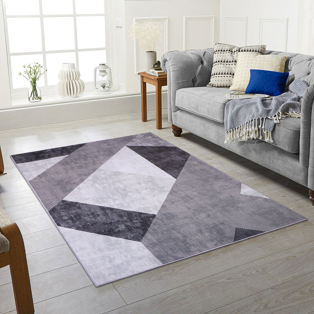 Metro Buskey Rectangle Geometric Dhurrie Washable Area Rug Black Rectangle 160 x 230cm