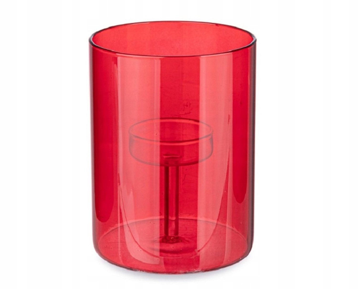 Bizzotto Sheer Red Glazen Kaarsenhouder voor Tealights - Hoogte: 11,7 cm