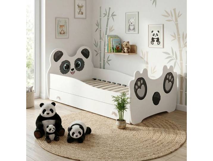 Lit enfant ANIMALS PANDA 140x70 avec tiroir – blanc sans matelas