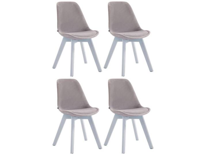 CLP Stuhl 4er Set Samt Grau, Holz, 48x84x55 cm, Esszimmer, Stühle