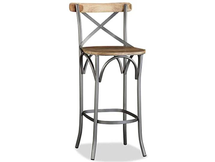 WXGTBKPR Barhocker Mangoholz Stahl, Industrie-Stil, 49x52x110 cm, Braun Massiv, Mit Rückenlehne, Handgefertigt, Robustes Design