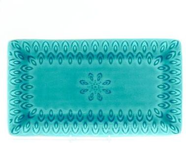 "Euro Ceramica Peacock 12"" Rectangular Crackle-Glazed Platter - 12.00 in. x 6.69 in. x 1.06 in."