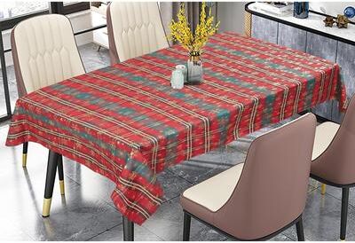 Violet Linen Seasonal Xmas Christmas Holiday Snowflakes Flairy Pinstripes Plaid Pattern Tablecloths